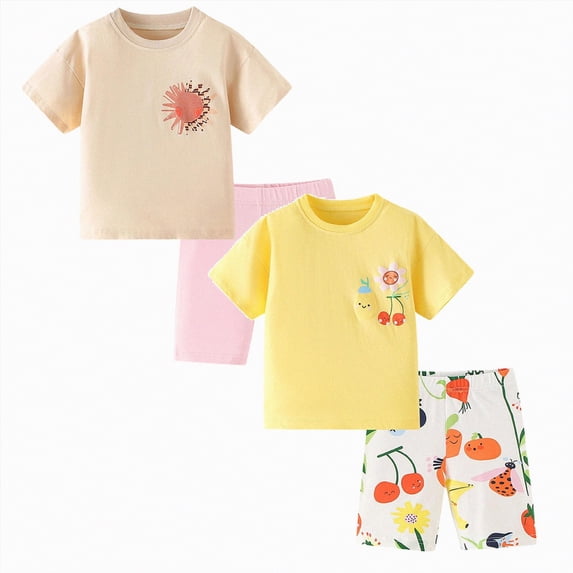 Girls Summer Outfits 7-8 Toddler Baby Girl Summer Clothes 3 6 9 12 18 24 Months Cotton Outfits Short Sleeve Contrast T-Shirts Tops Shorts Sets