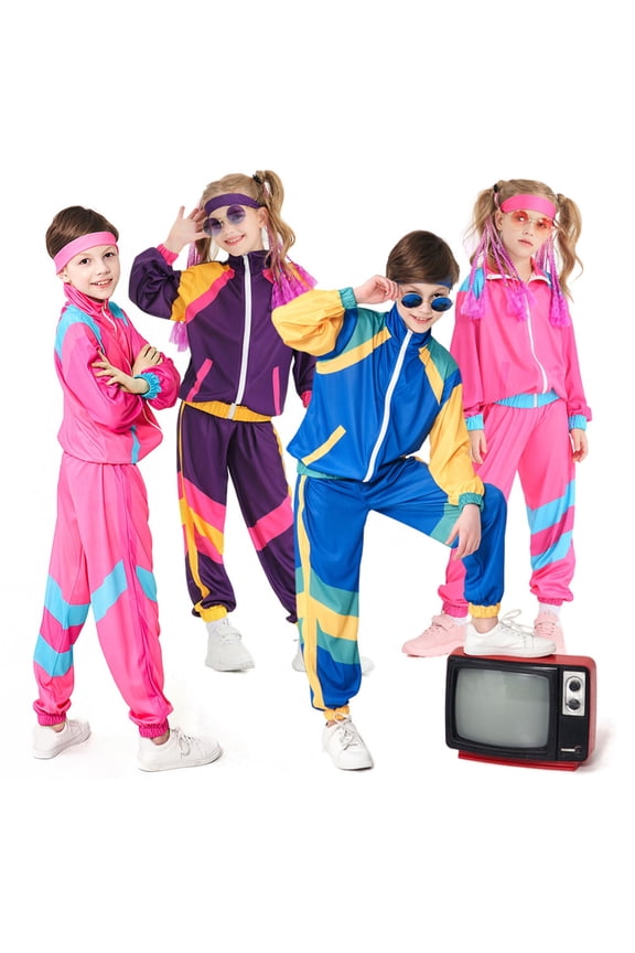 Girls Summer Outfits 80S 90S Retro Windbreaker Tracksuit with Headband Workout Set Girls Clothes Pink 2-4 Years