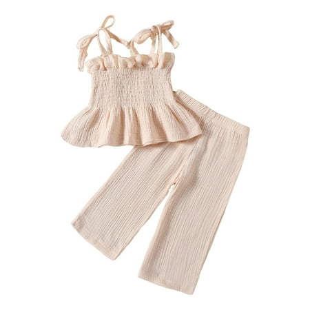 Girls Summer Outfits Baby Girl Clothes Baby Solid Color Sleeveless Camisole Linen Pants Set