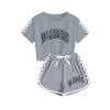 thumbnail image 1 of Girls Summer Outfits Checkered Short Sleeve T Shirt and Shorts Set Fashion Sports Casual 2 Piece Lounge Clothes Sets, Gray, 5 Years, 1 of 3