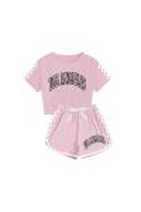 Girls Summer Outfits Checkered Short Sleeve T Shirt and Shorts Set Fashion Sports Casual 2 Piece Lounge Clothes Sets, Pink, 10 Years