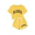 thumbnail image 1 of Girls Summer Outfits Checkered Short Sleeve T Shirt and Shorts Set Fashion Sports Casual 2 Piece Lounge Clothes Sets, Yellow, 10 Years, 1 of 3