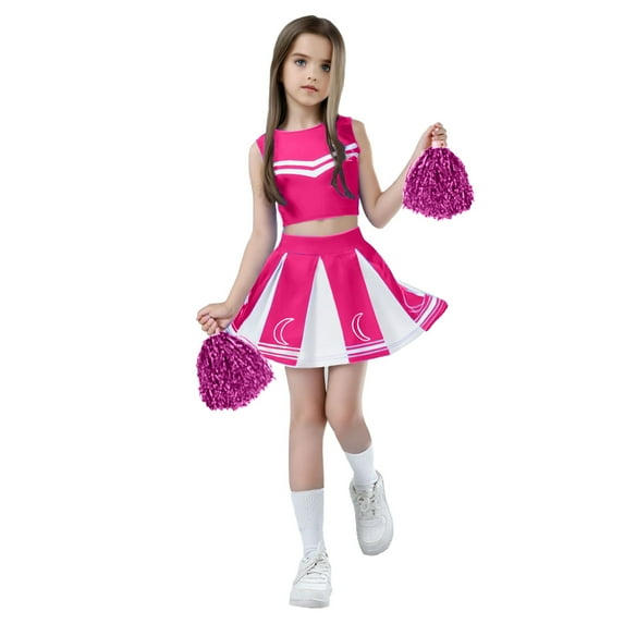 Girls Summer Outfits Children Cheerleading Team Student Stage Performance Competition Carnival Party Cheerleader Uniform Girls Outfits Pink 5 Years-6 Years
