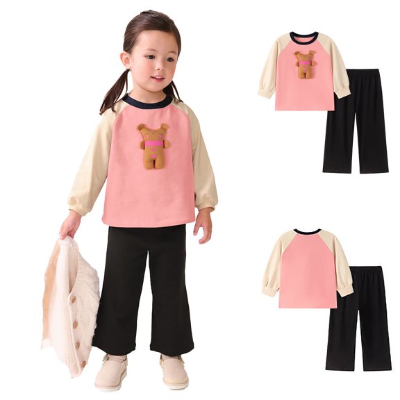 Girls Summer Outfits Cute Cartoon Top and Pants Soft Casual Autumn Spring Set Girls' Clothing Sets Pink 3-4T