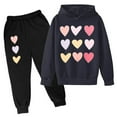 thumbnail image 1 of Girls Summer Outfits Long Sleeve Heart Shaped Printed Hoodie Two Pieces Long Pant Set Toddler Girl Clothes Gray 5-6 Years, 1 of 3