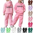 thumbnail image 1 of Girls Summer Outfits Long Sleeve Solid Hoodie Pullover with Pants Casual Sweat Set Girls' Clothing Sets Watermelon Red 4-5T, 1 of 8