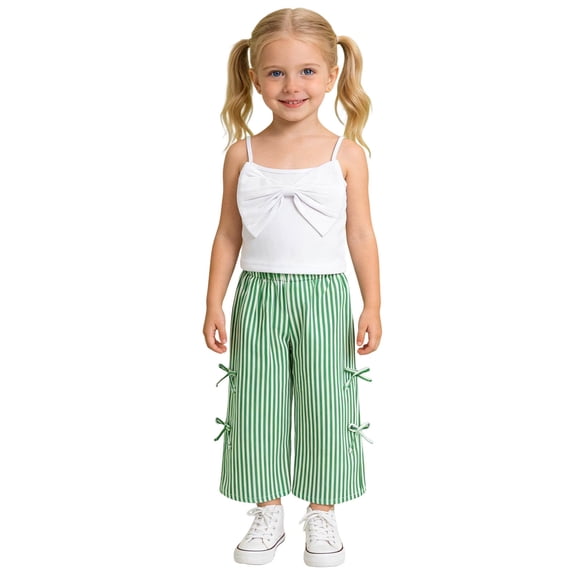 Girls Summer Outfits Ruffle Sleeve Button Up Dress Tops Plaid Linen Pants Spring Toddler Girl Clothes Print Tank Tops Elastic Shorts Pants Set Cartoon Print 2PCS Set Dailywear Set 2-3 Years