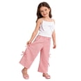 thumbnail image 1 of Girls Summer Outfits Ruffle Sleeve Button Up Dress Tops Plaid Linen Pants Spring Toddler Girl Clothes Print Tank Tops Elastic Shorts Pants Set Cartoon Print 2PCS Set Dailywear Set 2-3 Years, 1 of 6