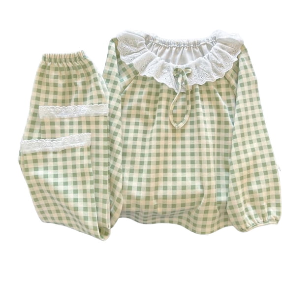 Girls Summer Outfits Ruffle Sleeve Button Up Dress Tops Plaid Pants Girl Clothes Green 2-3Years