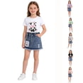 thumbnail image 1 of Girls Summer Outfits Size 4-5Y Cartoon Cow Print Short Sleeve Top and Denim Skirt Comfortable 2 Piece Toddler Girl Summer Clothes, 1 of 4