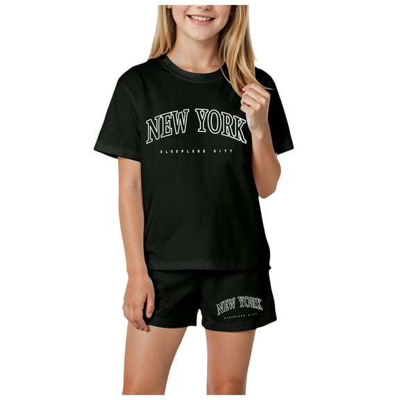 Girls Summer Outfits Sport T-Shirt and Shorts Set Cute Graphic Clothing Sets Tracksuit School Girl Outfit