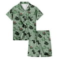 thumbnail image 1 of Girls Summer Outfits Summer 2 Piece Set Floral Print Collar Top Shorts Elastic Waist Playwear Girl Clothes Dark Green 120(4 Years-5 Years), 1 of 4