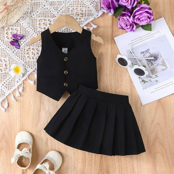 Girls Summer Outfits Toddler V Neck Vest Top with Pleated Skirt Set Casual Playwear for 1 2 3 Year Old Baby Comfortable Elastic Waist Girl Skirt Set 6 Month Outfit Girl Baby Dolls Shoes Baby