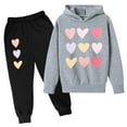 thumbnail image 1 of Girls Summer Outfits Valentine'S Day Heart Shaped Printed Long Sleeve with Pants Hoodie Set Fashion Baby Boy Clothes Light Gray 13-14 Years, 1 of 3