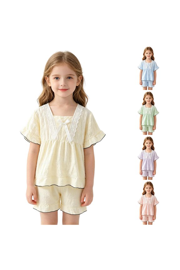 Girls Summer Pajama Short Sleeve Cloud Print Cute Cartoon Loungewear for Toddler Comfy Outfit Fir Girl Girl Outfits Little Girl Outfits 5t Size 8 Girls Outfits Floral Print for Baby Little