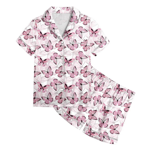 Girls Summer Pajamas Sets Print Short Sleeve Shirts and Shorts Nightwear Set Soft Valentine's Day Pjs Home Clothes 2 Piece Pjs for Girls Kids Gifts 12-13 Years