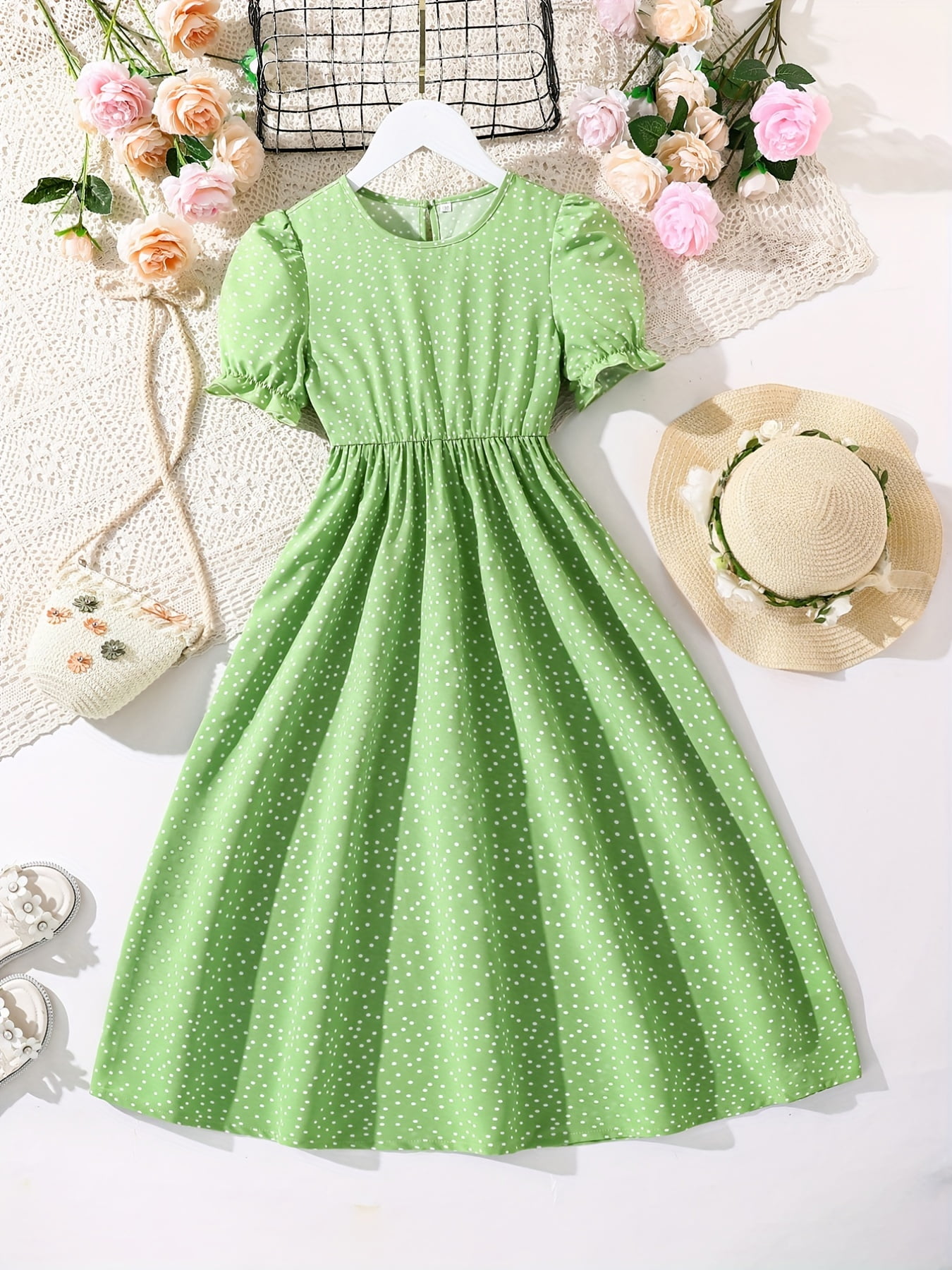 Girls Polka Print Cotton Summer Dress