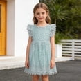 thumbnail image 1 of Girls Summer Print Dresses Flowy Spaghetti Strap Bow Ruched Waist Casual A-Line Sundress Blue 6-12 Months, 1 of 4