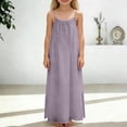 thumbnail image 1 of Girls Summer Print Dresses Flowy Spaghetti Strap Bow Ruched Waist Casual A-Line Sundress Light Purple 13-14 Years, 1 of 6