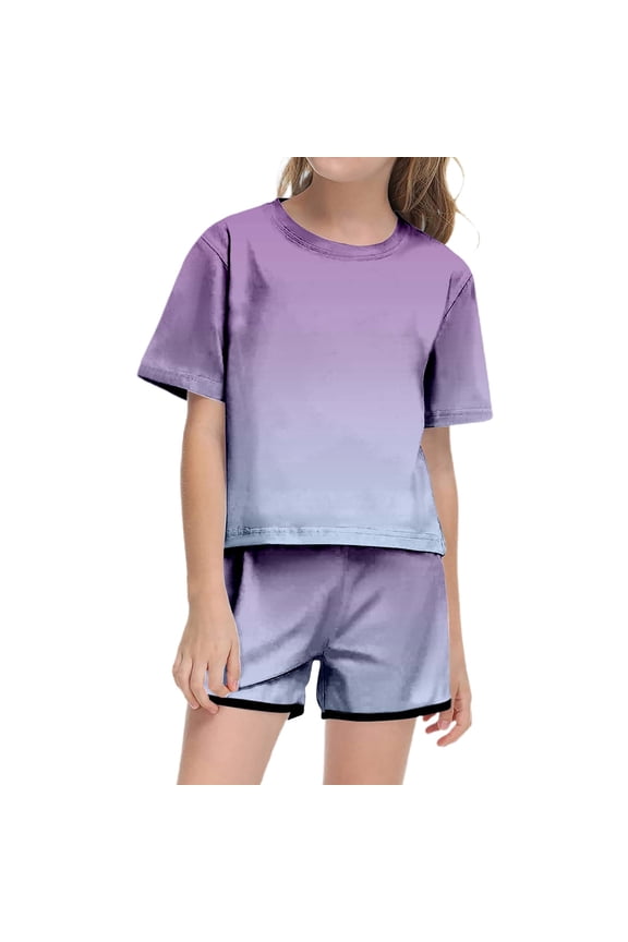 Girls Summer Print Short Sleeve Top And Shorts Set Cute Round Neck Pocket Casual Outfit For Teens And Juniors Lightweight And Comfortable