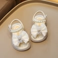 thumbnail image 1 of Girls' Summer Sandals, Pearl and Bow Decorated Princess Style Flat Sole Casual Shoes for Toddlers and Kids, Soft and Comfortable for Daily Wear, Outdoor Play, Parties, and Special Occasions - White, 1 of 4