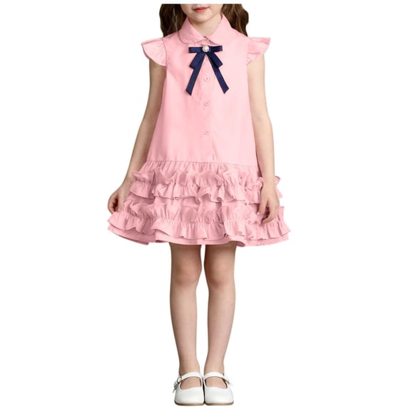 Girls Summer School Shirts Dress Casual Cute Cap Sleeve Ruffle Hem Midi Dresses Kids Loose Fit Comfy Soft Outfits 1-10 Years