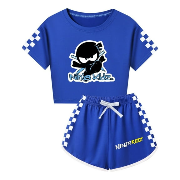 Girls Summer Set – Kids Ninja Kidz Crop Shirt and Shorts – Cute Anime Style Outfit