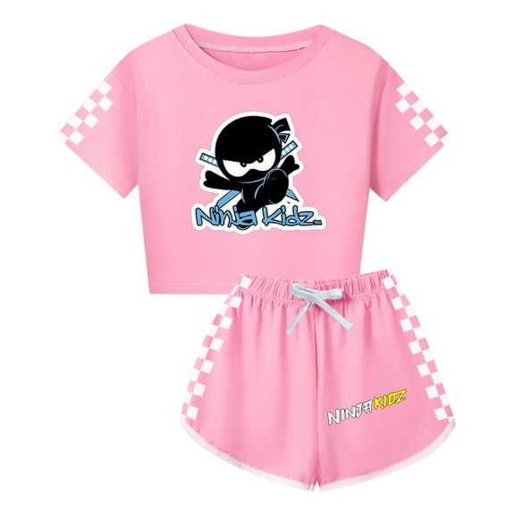 Girls Summer Set – Kids Ninja Kidz Crop Shirt and Shorts – Cute Anime Style Outfit