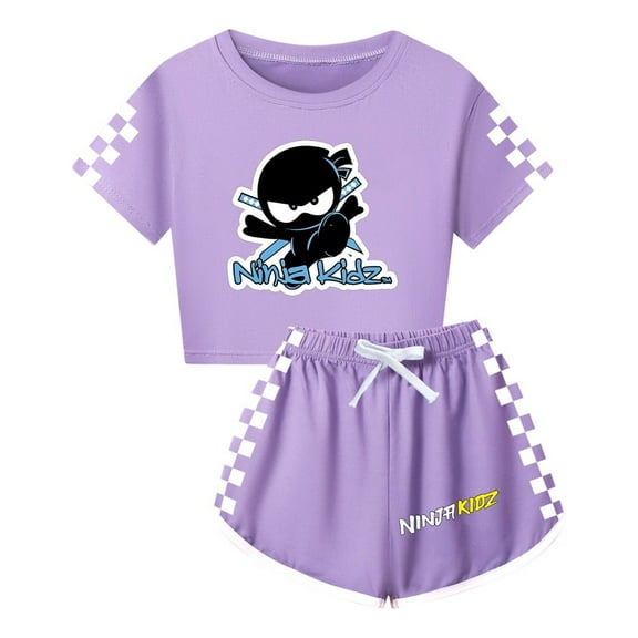 Girls Summer Set – Kids Ninja Kidz Crop Shirt and Shorts – Cute Anime Style Outfit