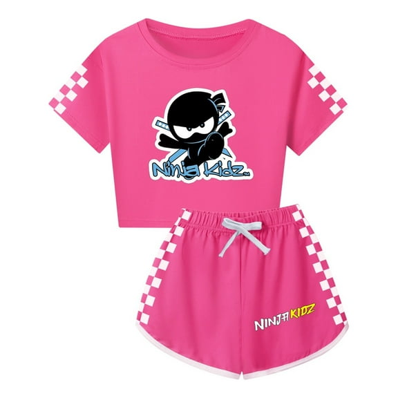 Girls Summer Set – Kids Ninja Kidz Crop Shirt and Shorts – Cute Anime Style Outfit