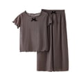 thumbnail image 1 of Girls' Summer Set Thin Small and Medium Sized Wooden Ear Short Sleeve Wide Leg Pants Two Piece Set, 1 of 4