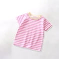 thumbnail image 1 of Girls' Summer Shirts Children's Summer Stripe Print Casual Sports Short Sleeve Round Neck Blouses For Kids Casual Tees 2-10 Years, 1 of 5