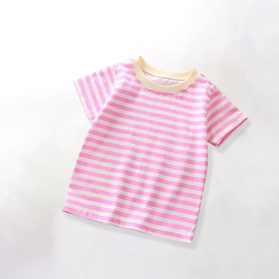 Girls' Summer Shirts Children's Summer Stripe Print Casual Sports Short Sleeve Round Neck Blouses For Kids Casual Tees 2-10 Years