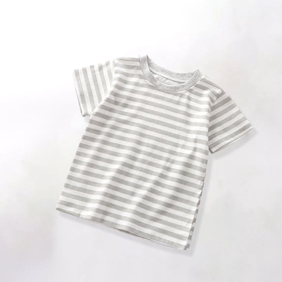 Girls' Summer Shirts Children's Summer Stripe Print Casual Sports Short Sleeve Round Neck Blouses For Kids Casual Tees 2-10 Years