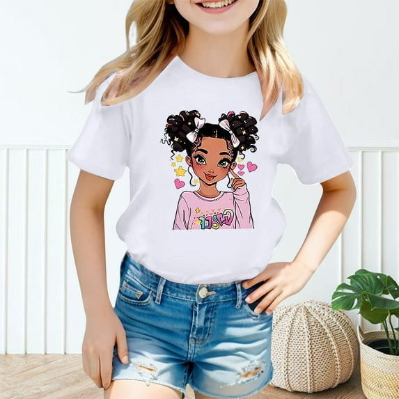 Girls Summer Shirts Size 7 Fashion Cartoon Print Crewneck Lightweight Athletic Short Sleeve T-Shirts Crew Neck Shirts Tops for Girls Youth Teens