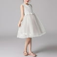 thumbnail image 1 of Girls' Summer Short Sleeve Dress with Ruffled Lace Embroidery and Bow Detail, 1 of 5