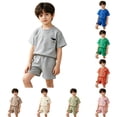 thumbnail image 1 of Girls Summer Short Sleeve Knit Outfit Two Piece Casual Sporty Tracksuit for Toddler Kids Lightweight Breathable Fashion Ensemble Baby Room Ideas 12-18 Months, 1 of 5
