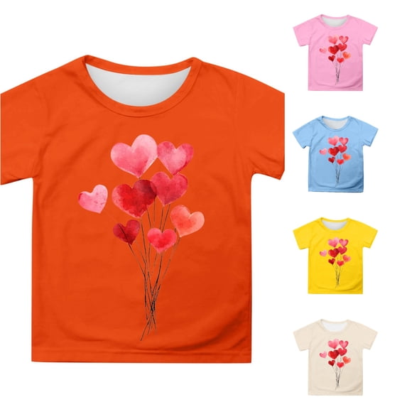 Girls Summer Short Sleeve T Shirt Cute Cartoon Heart Balloon Print Casual Top for Tween Playful Graphic Tee Soft Comfortable Daily Wear Girls Long Sleeve Shirts 5t 12-13 Years