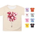 thumbnail image 1 of Girls Summer Short Sleeve T Shirt Cute Cartoon Heart Balloon Print Casual Top for Children Tween Girl Fall Outfits 12-13 Years, 1 of 4