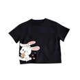 thumbnail image 1 of Girls Summer Short Sleeved T-shirt Crew Neck Cropped Sweatshirts Cute Loose Fit Pullover Tops Black 9-10 Years, 1 of 2
