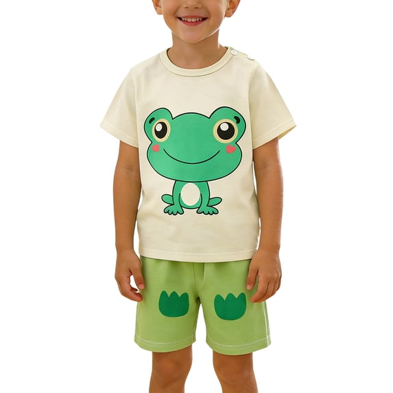 Girls Summer Shorts Set 2 Piece Cotton Clothes Outfits Cute Short Sleeve T-shirt & Shorts Sets Green 2 4-5Years