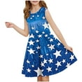 thumbnail image 1 of Girls Summer Skater Dress Star Print Sleeveless Tunic Dresses for Girl Ruffle Crew Neck Cute Casual Tank Dress, Light Blue, 5 Years, 1 of 6
