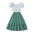 thumbnail image 1 of Girls Summer Skirt Suit Size 10 Off Shoulder Crop Top Swing Pleated Skirt Children 2-piece Clothes Matching Set, Green, 11 Years, 1 of 7