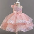 thumbnail image 1 of Girls Summer Sleeveless Dress with Ruffled Lace Embroidery and Bow Detail, 1 of 3