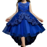 Girls Summer Sleeveless Ruffle Dress Children's Solid Color Lace Knee Length Wedding Dresses Birthday Party Princess Dress for 3-4 Years