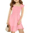 thumbnail image 1 of Girls' Summer Sleeveless Smocked Dress Square Neck Ruffle Hem Casual Sundress Pink 130, 1 of 4