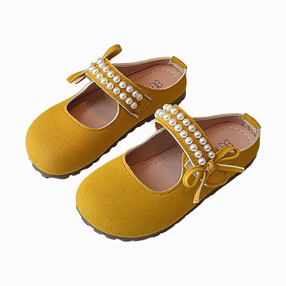 Girls Summer Slip On Flat Shoes Breathable Mesh Knit Upper Pearl Decor Lightweight Sole Casual Daily Walking Sneakers Gibobby,1,Yellow