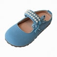 thumbnail image 1 of Girls Summer Slip On Flat Shoes Breathable Mesh Knit Upper Pearl Decor Lightweight Sole Casual Daily Walking Sneakers Gibobby,10,Blue, 1 of 7