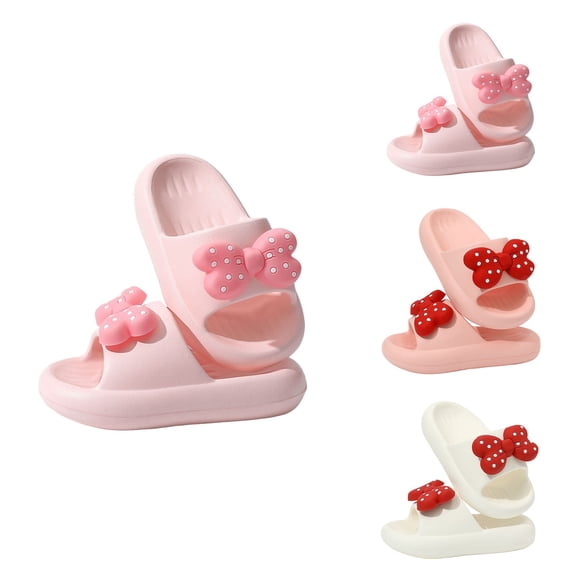 Girls Summer Slippers, Comfortable Bowknot Print Shoes for Toddlers & Kids Ages 2-12, Non-Slip Slip-On for Beach, Pool, Indoor & Outdoor Use