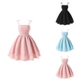 thumbnail image 1 of Girls Summer Solid Color Dress with Bow Knot, Spaghetti Straps, Smocked Ruched A-Line Swing Design, Flowy Double Layered, Sweet Sleeveless Party Dress for Tween Girls, 1 of 4